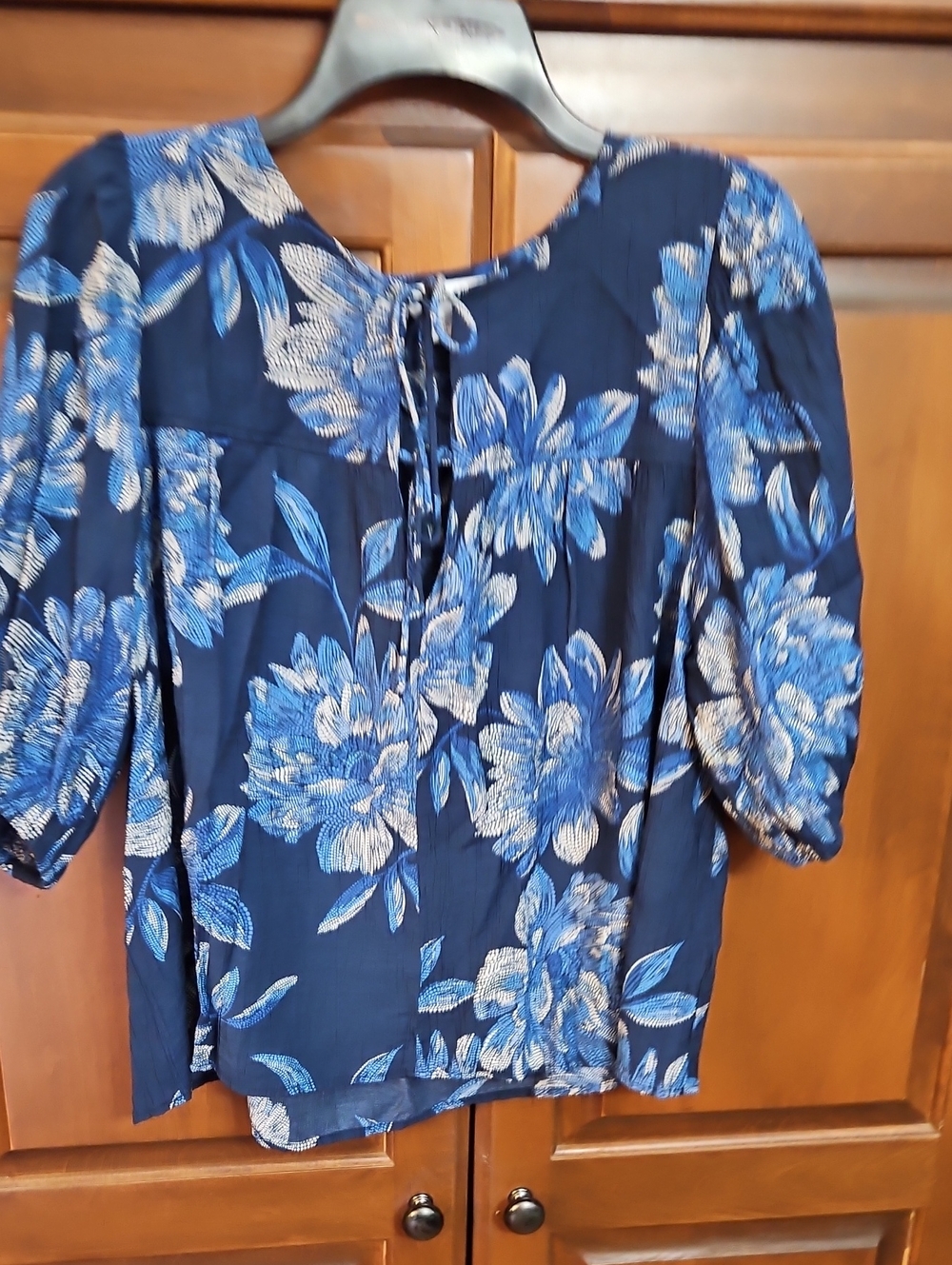 Counterparts Navy Blue Floral Tie-Neck Blouse